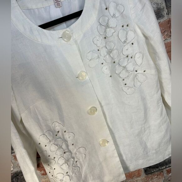 5 for $25🔥JM Collection White Linen Button Front Shacket Shirt Jacket Size 8 - Picture 3 of 6